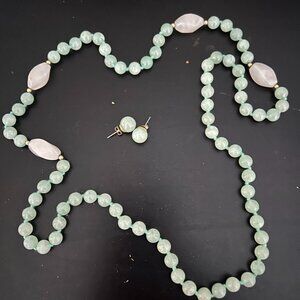 Light green and white Necklace with matching earrings